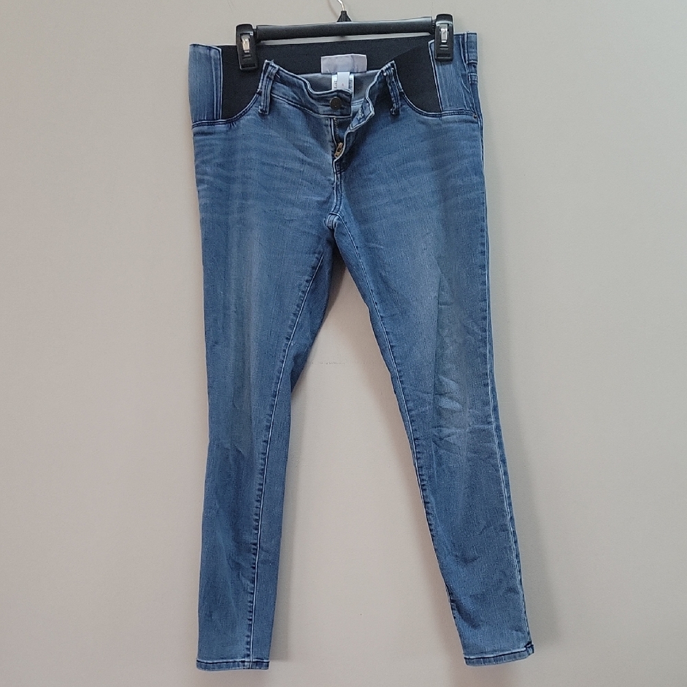 Ingrid & Isabel Light Blue Maternity Skinny Jeans with Black Belly Panel